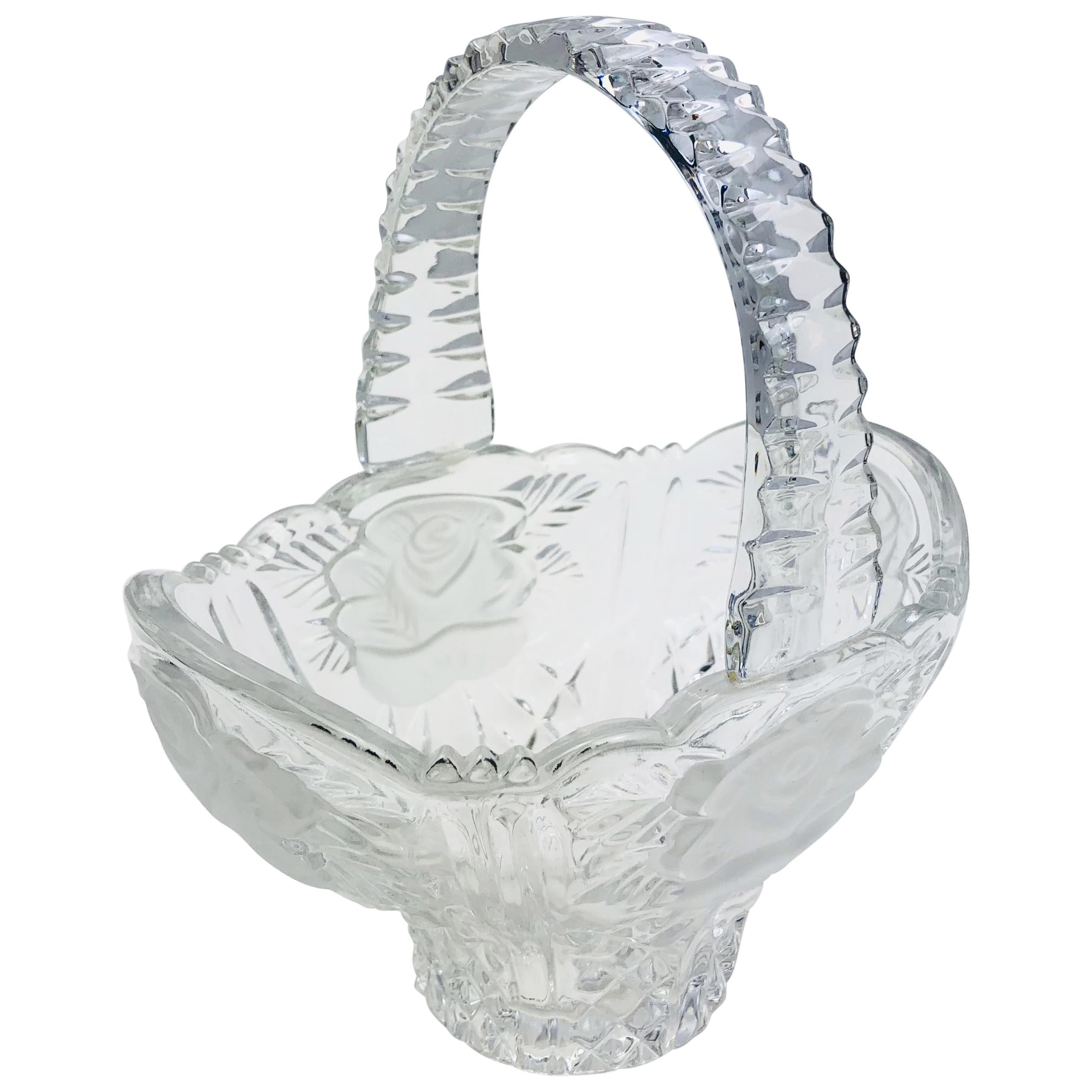 Lalique Style Handled Crystal Candy Dish  For Sale