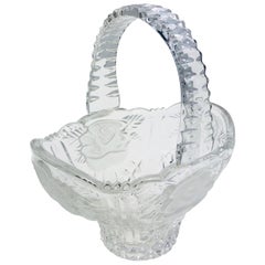 Vintage Lalique Style Handled Crystal Candy Dish 