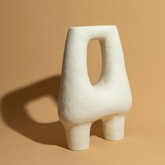 Handled White Raku Clay Ceramic Sculpture by Stephanie Phillips