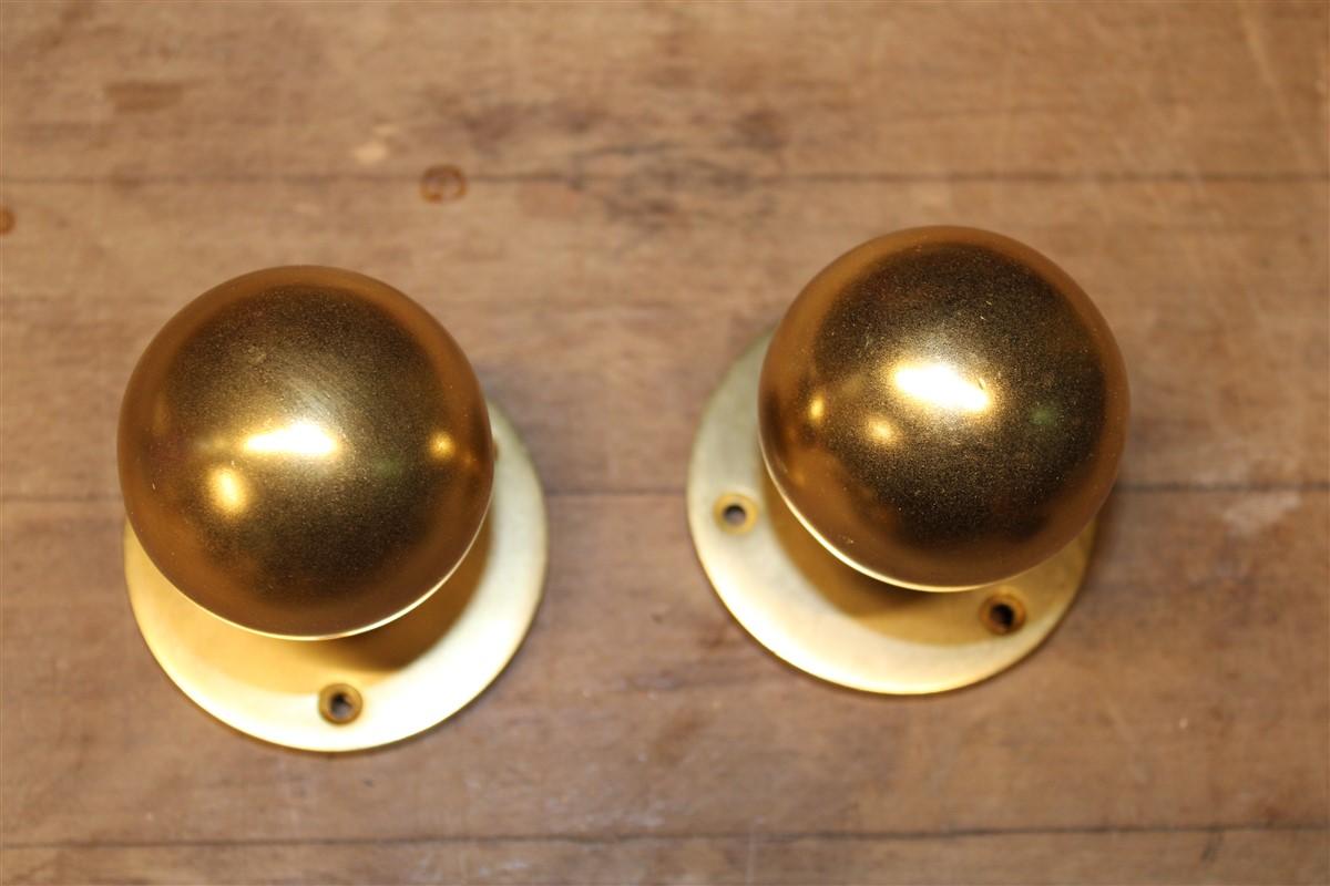 Italian Handles Round Knobs in Satin Brass Italy 1950s Gold Color For Sale