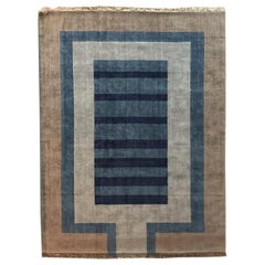 Rug Water Garden - Modern Geometric Carpet Handloom Blue Brown Light Grey Wool  