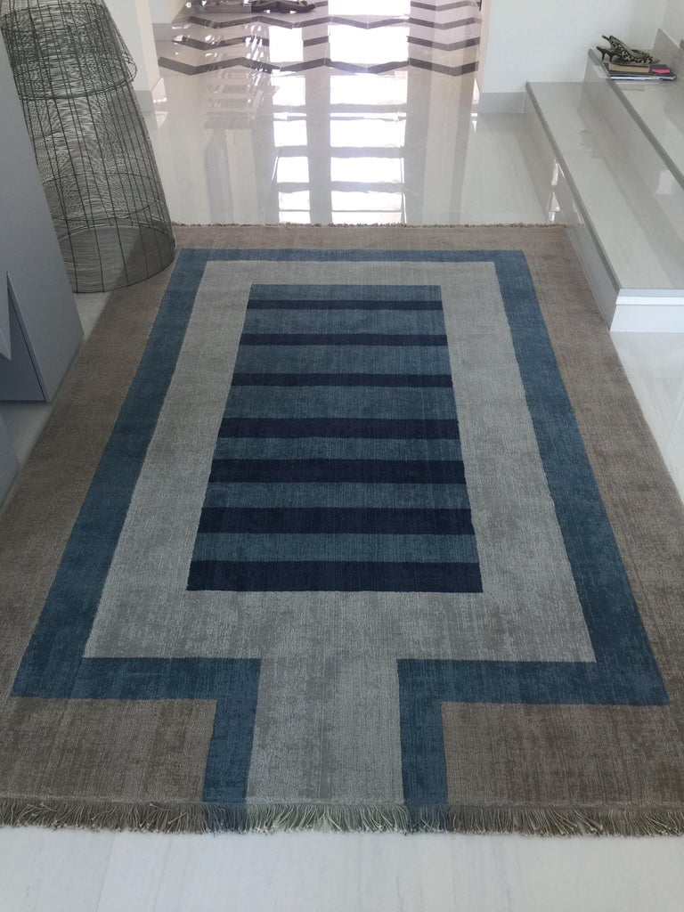 Handloom Blue and Light Grey Wool Rug by Cecilia Setterdahl for Carpets