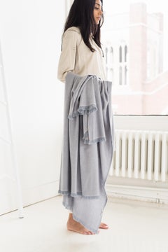 Boro Handloom Throw Blanket Soft Merino Twill Weave In Serene Calming Blue