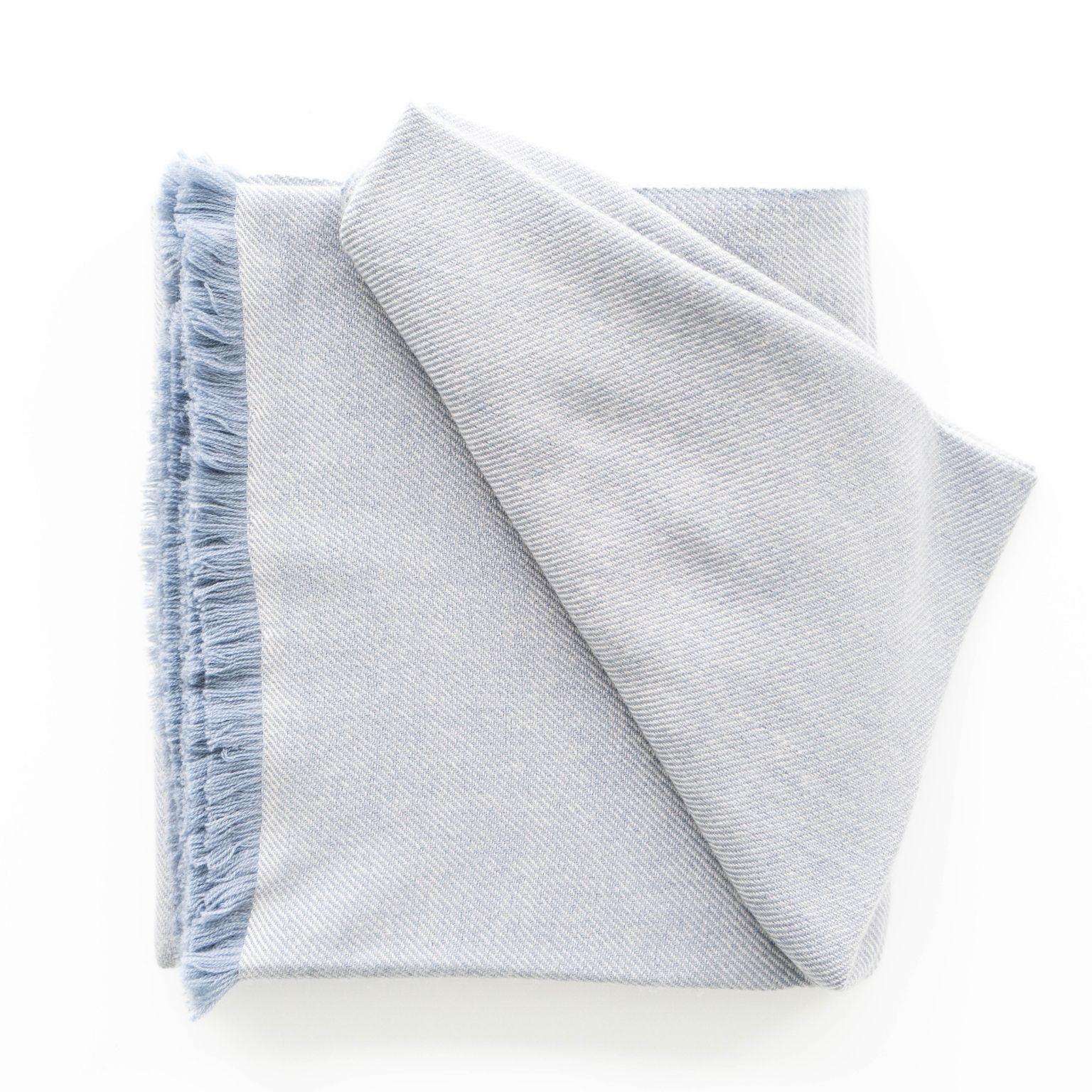 Modern BORO Blue Shade Handloom Throw / Blanket In Pure Soft Merino Twill Weave For Sale