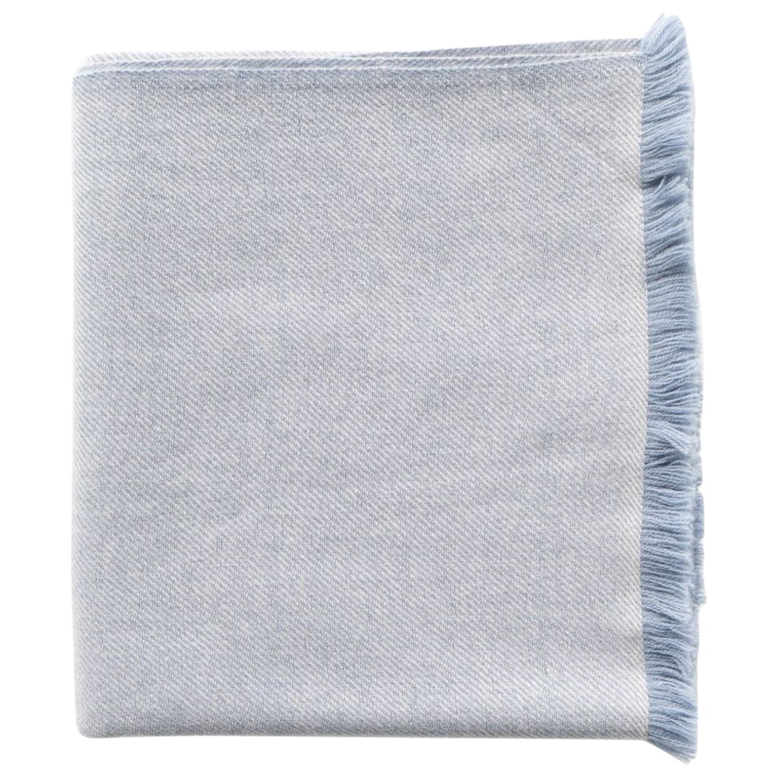 BORO - Plaid / couverture en sergé de mérinos pur et doux, tissé à la main, de couleur bleu abat-jour