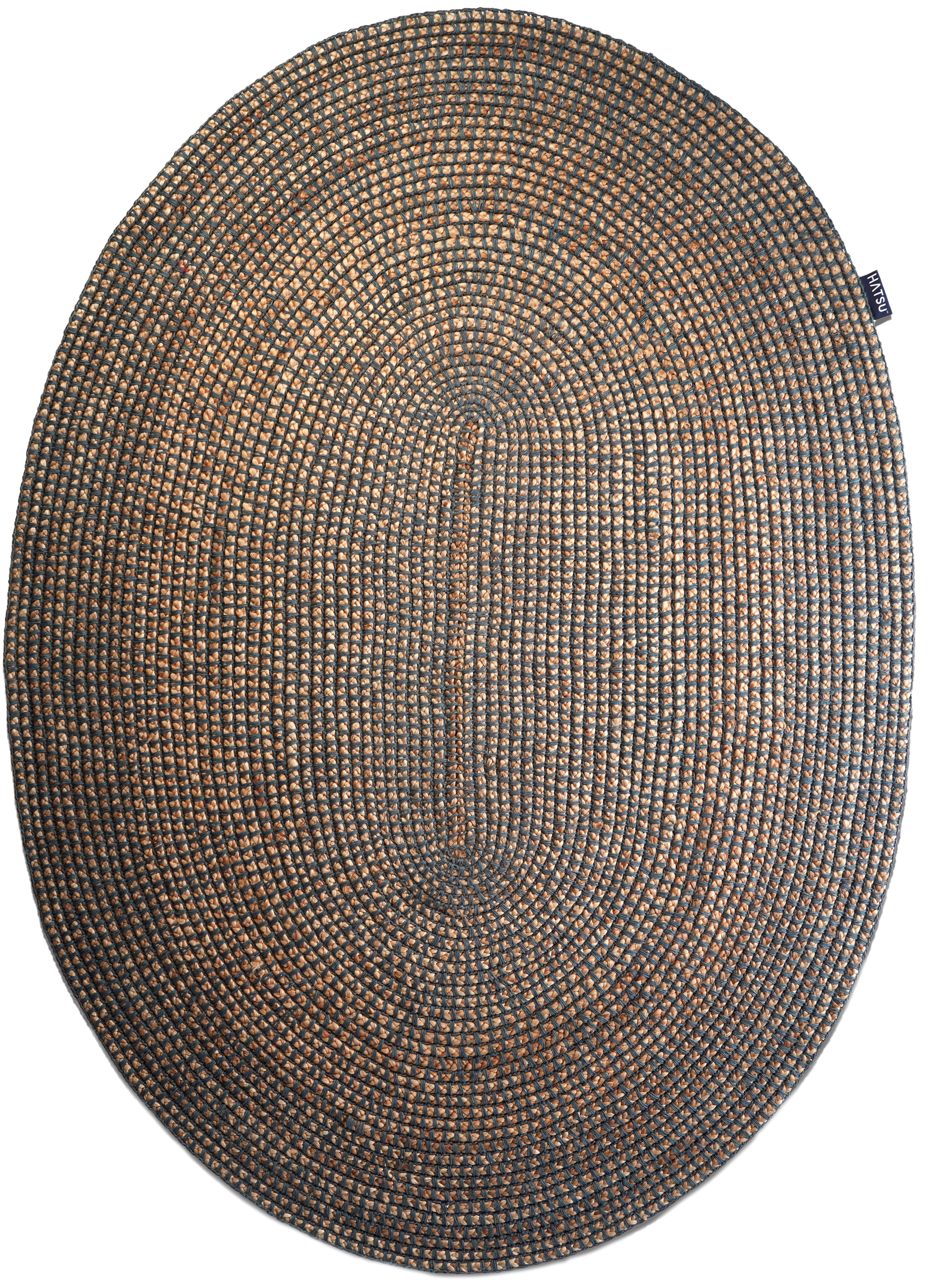 Indian Handloom Oval Jute Rug by Hatsu For Sale