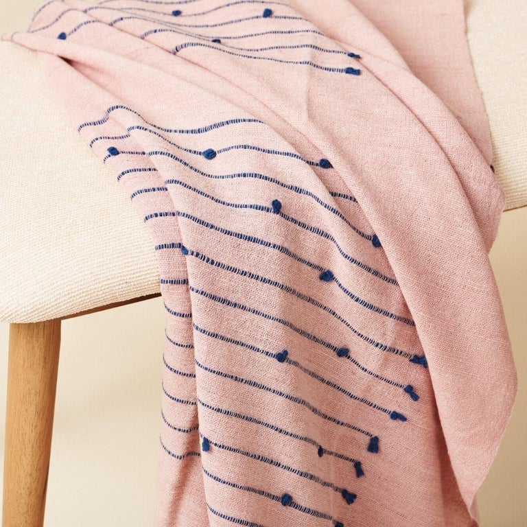 Nepalese Rosewood Dusty Pink Handloom Throw / Blanket in Stripe Design For Sale