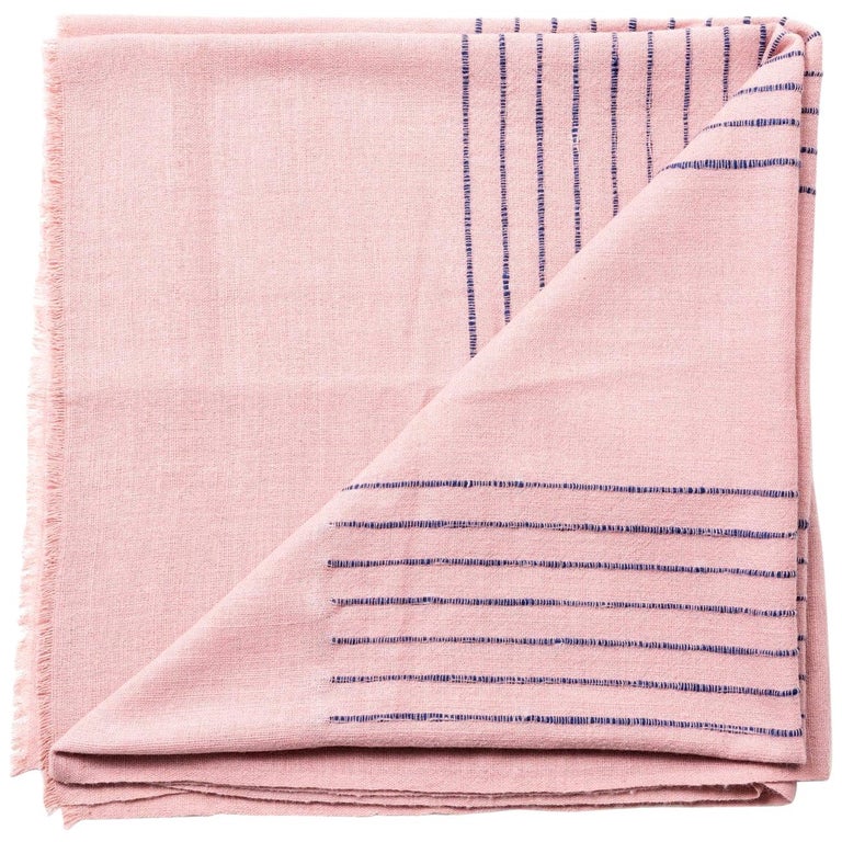 Rosewood Dusty Pink Handloom Throw / Blanket in Stripe Design For Sale