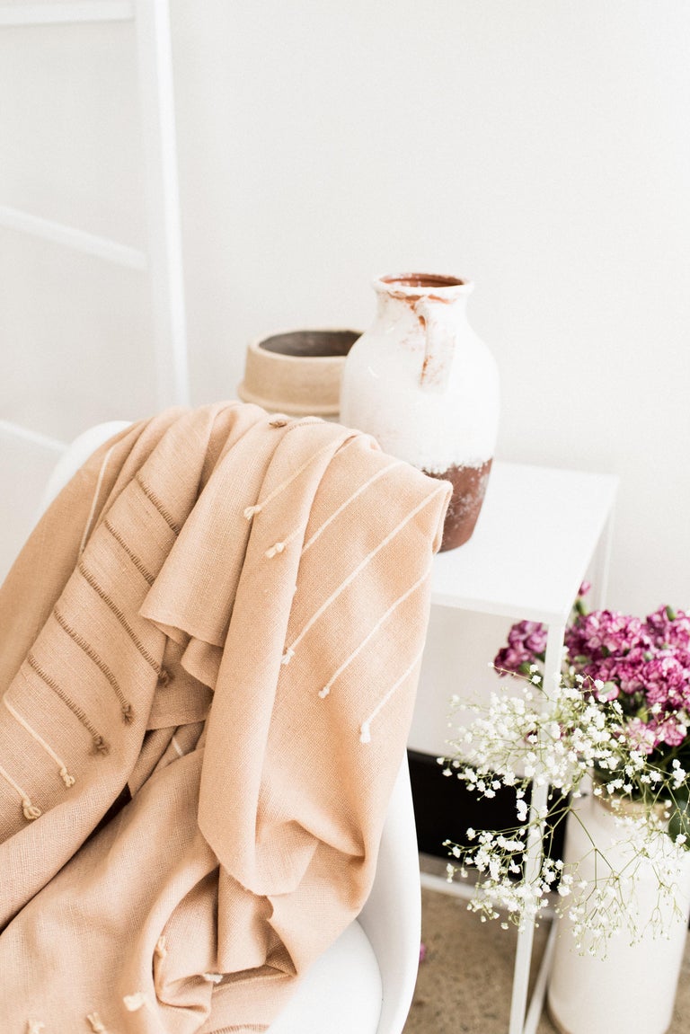 Modern Terra Handloom Merino Throw /  Blanket In Stripes Design, Soft Neutral Color For Sale