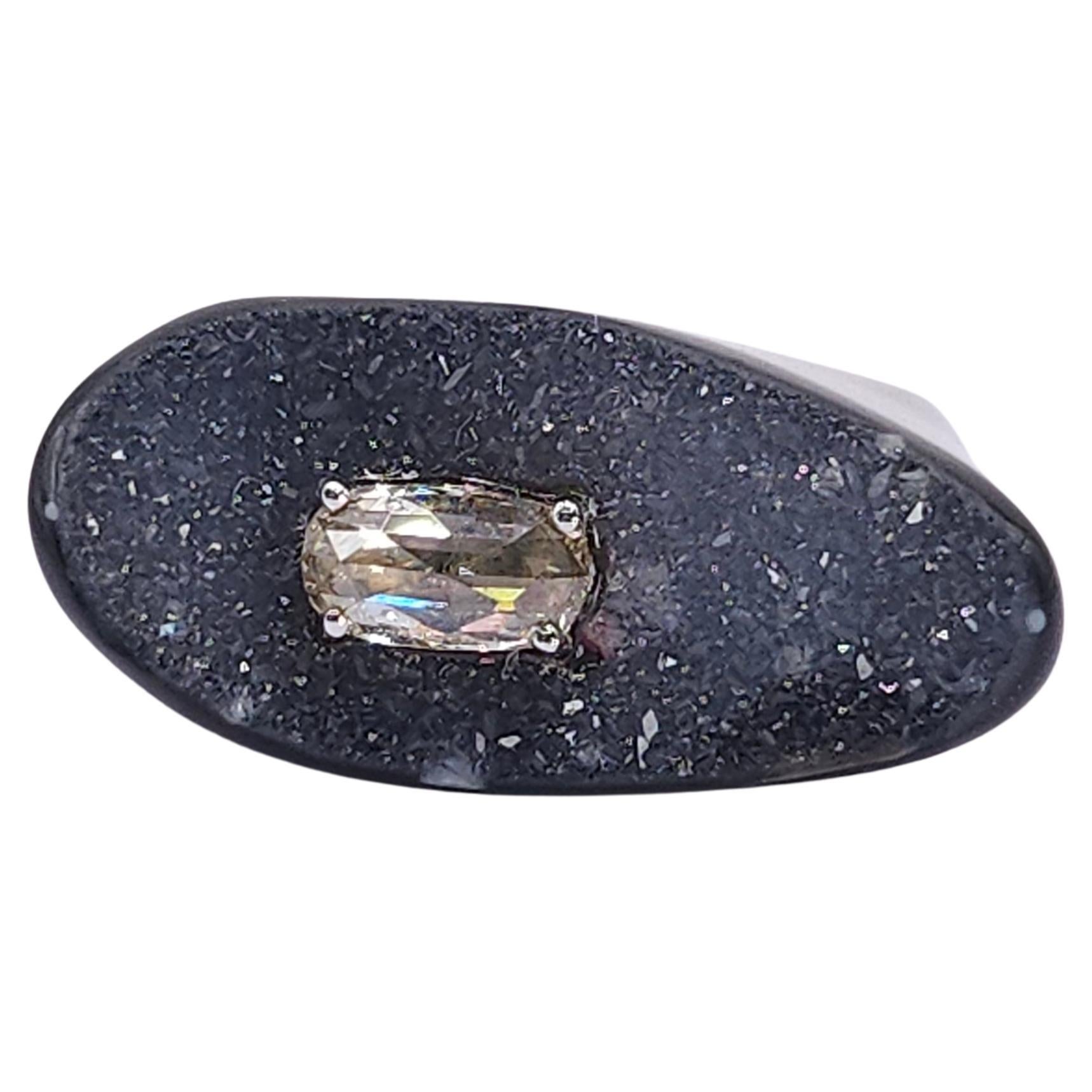 Handmade 0.52 Carat Diamond Black Onyx Ring in 18K White Gold