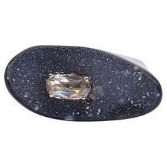 Bague en or blanc 18 carats, diamant 0,52 carat Onyx noir, faite à la main