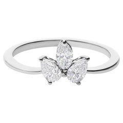 Handmade 0.5Ct SI/H Three Stone Diamond Floral Ring 18 Karat White Gold