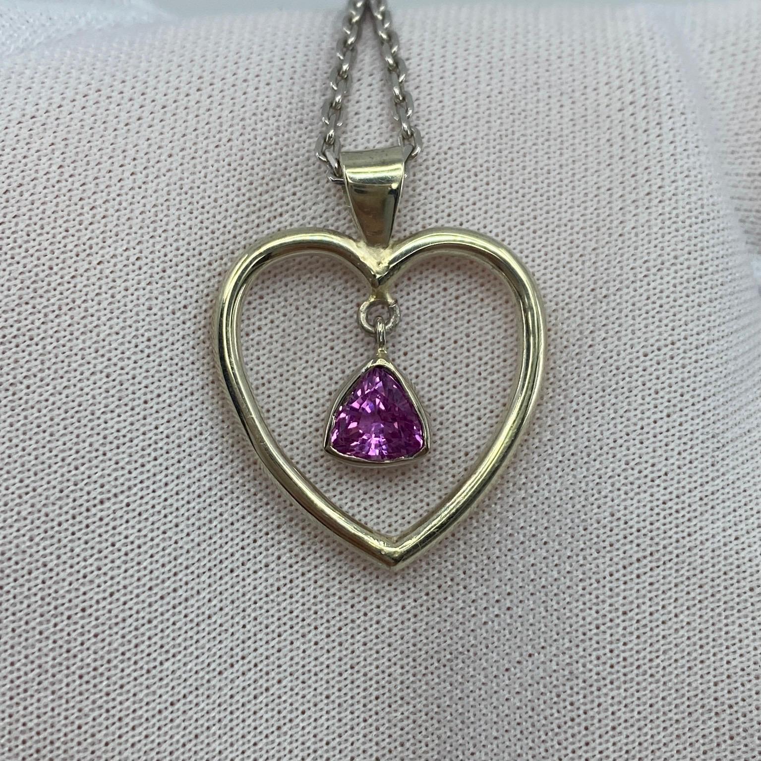Trillion Cut Handmade 0.85 Carat Vivid Pink Tourmaline Trillion Triangle Cut Heart Pendant For Sale