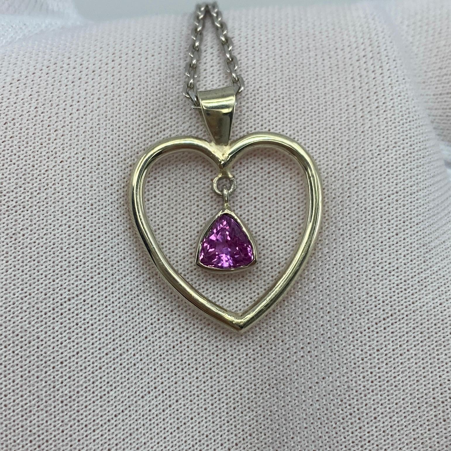 Women's or Men's Handmade 0.85 Carat Vivid Pink Tourmaline Trillion Triangle Cut Heart Pendant For Sale
