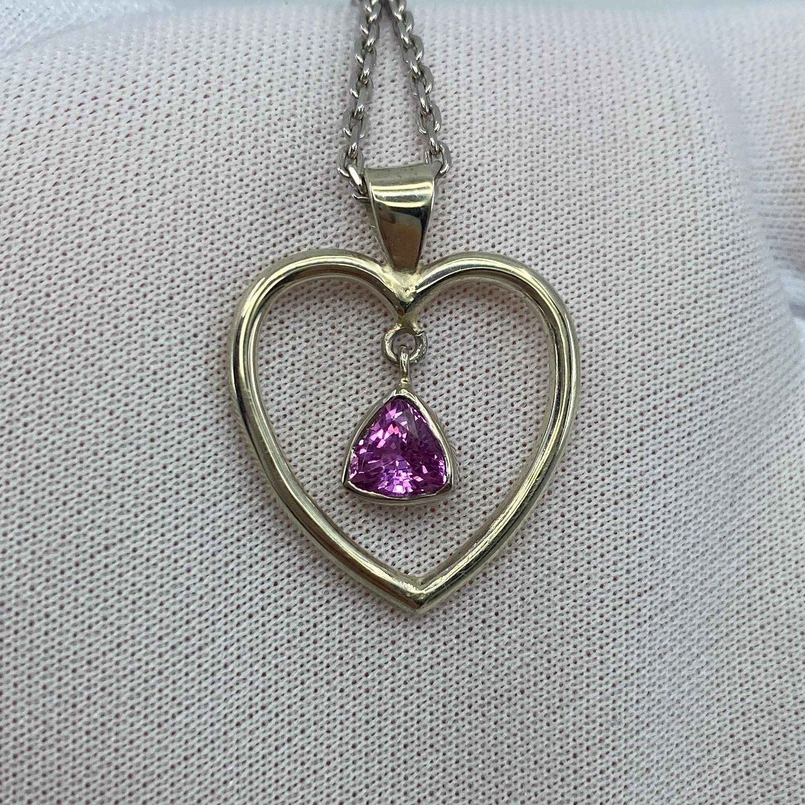 Handmade 0.85 Carat Vivid Pink Tourmaline Trillion Triangle Cut Heart Pendant For Sale 1