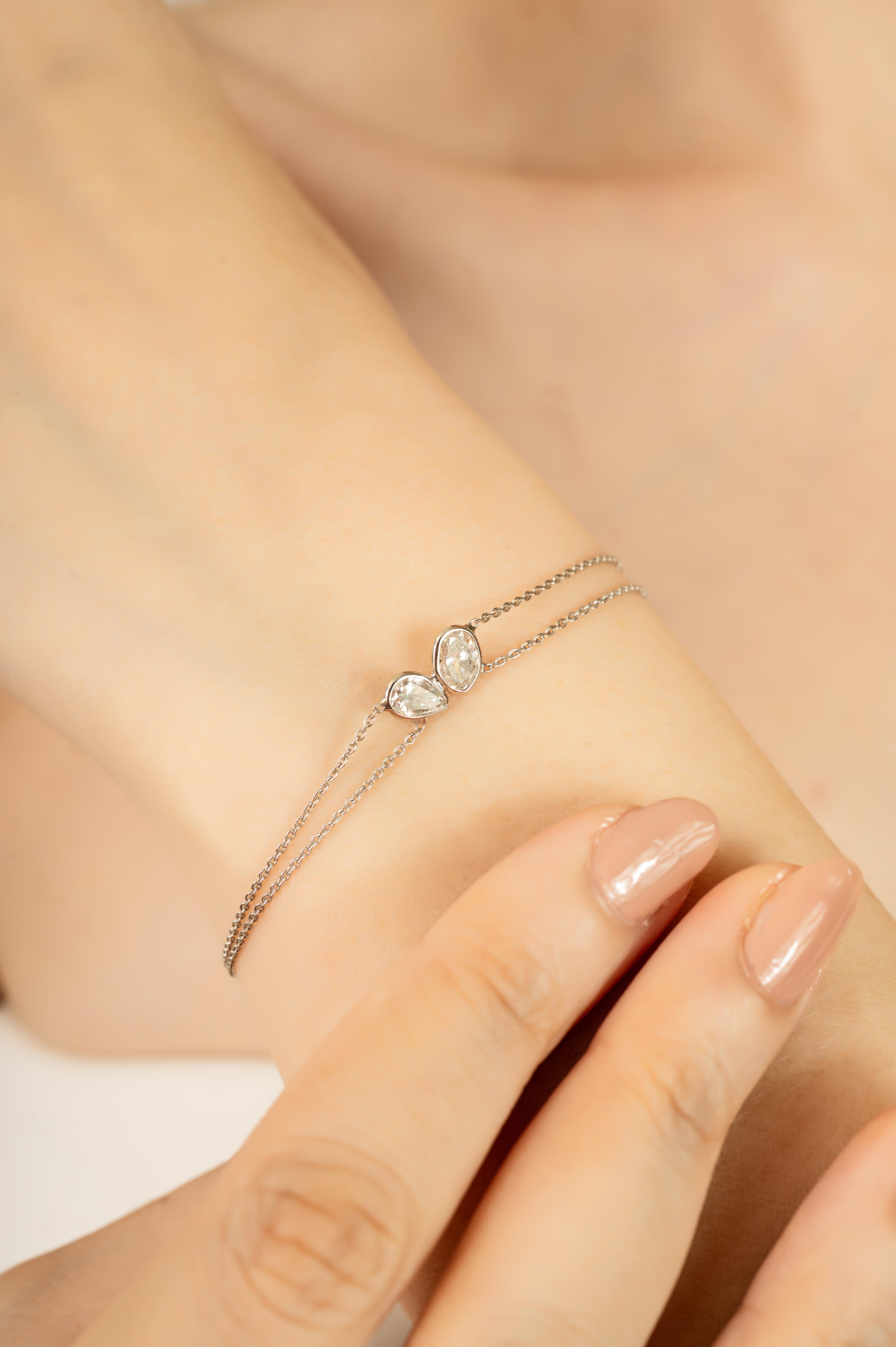 Handmade 1 Ctw Pear Shape Diamond Double Stone Ch… - image 2