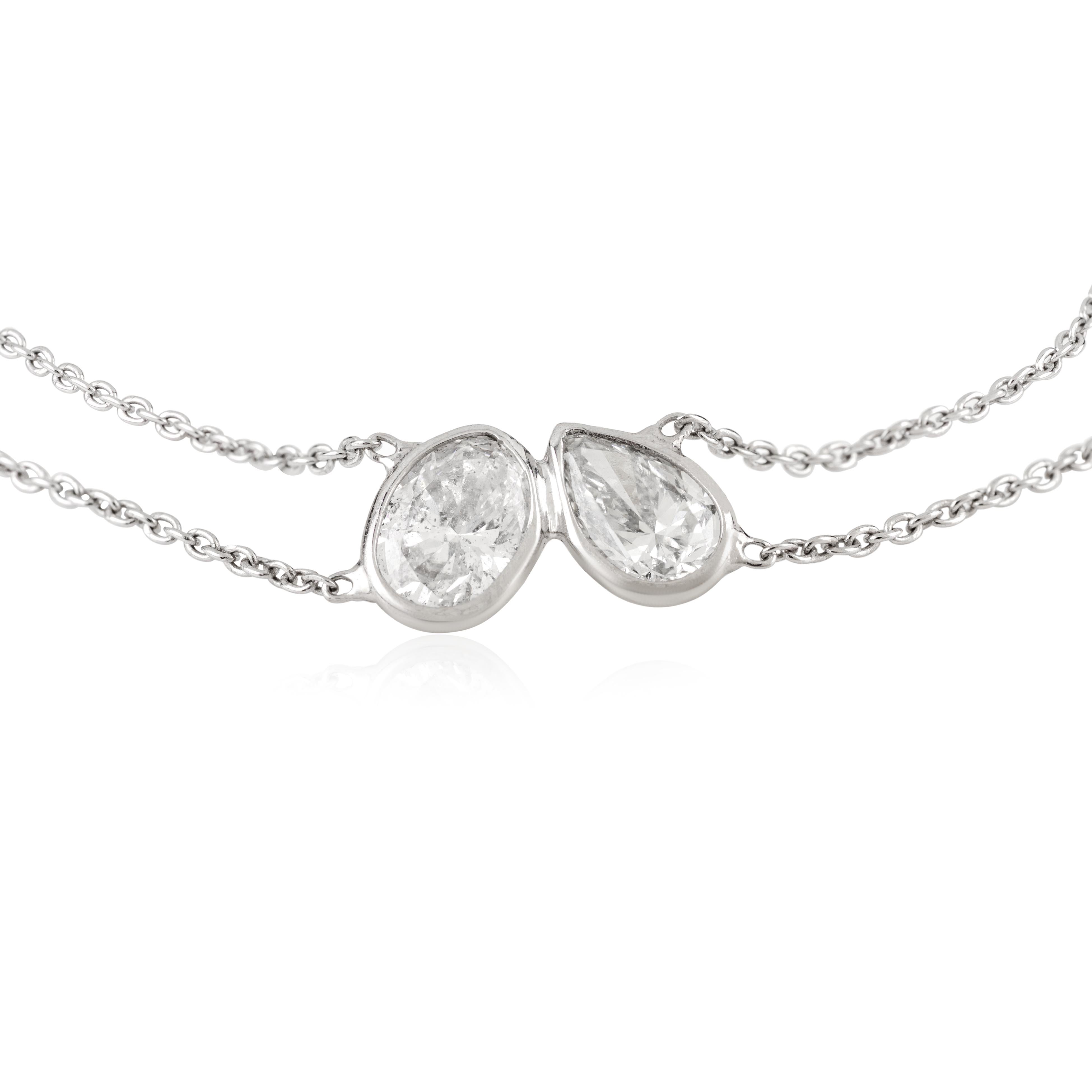 Handmade 1 Ctw Pear Shape Diamond Double Stone Ch… - image 7