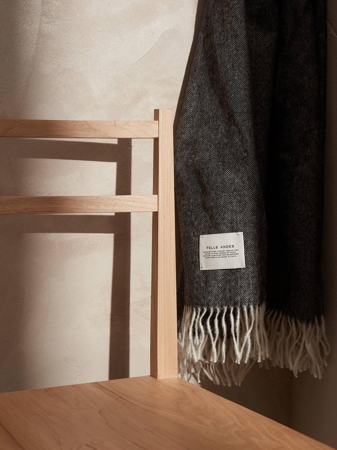 Handmade 100% Baby Alpaca Sill Throw Herringbone by Fells/Andes In New Condition For Sale In San Francisco, CA
