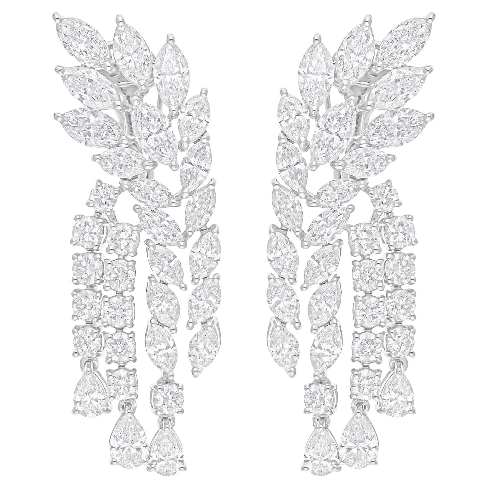 Handmade 10.75 Carat Natural Diamond Droop Earrings 14 Karat White Gold Jewelry For Sale