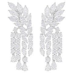 Handmade 10.75 Carat Natural Diamond Droop Earrings 14 Karat White Gold Jewelry