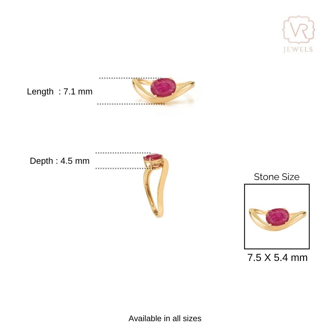 Im Angebot: Handgefertigter 1.14 Ct Oval Cut Natural Ruby Wave Solitaire Ring in 14K Weißgold () 10