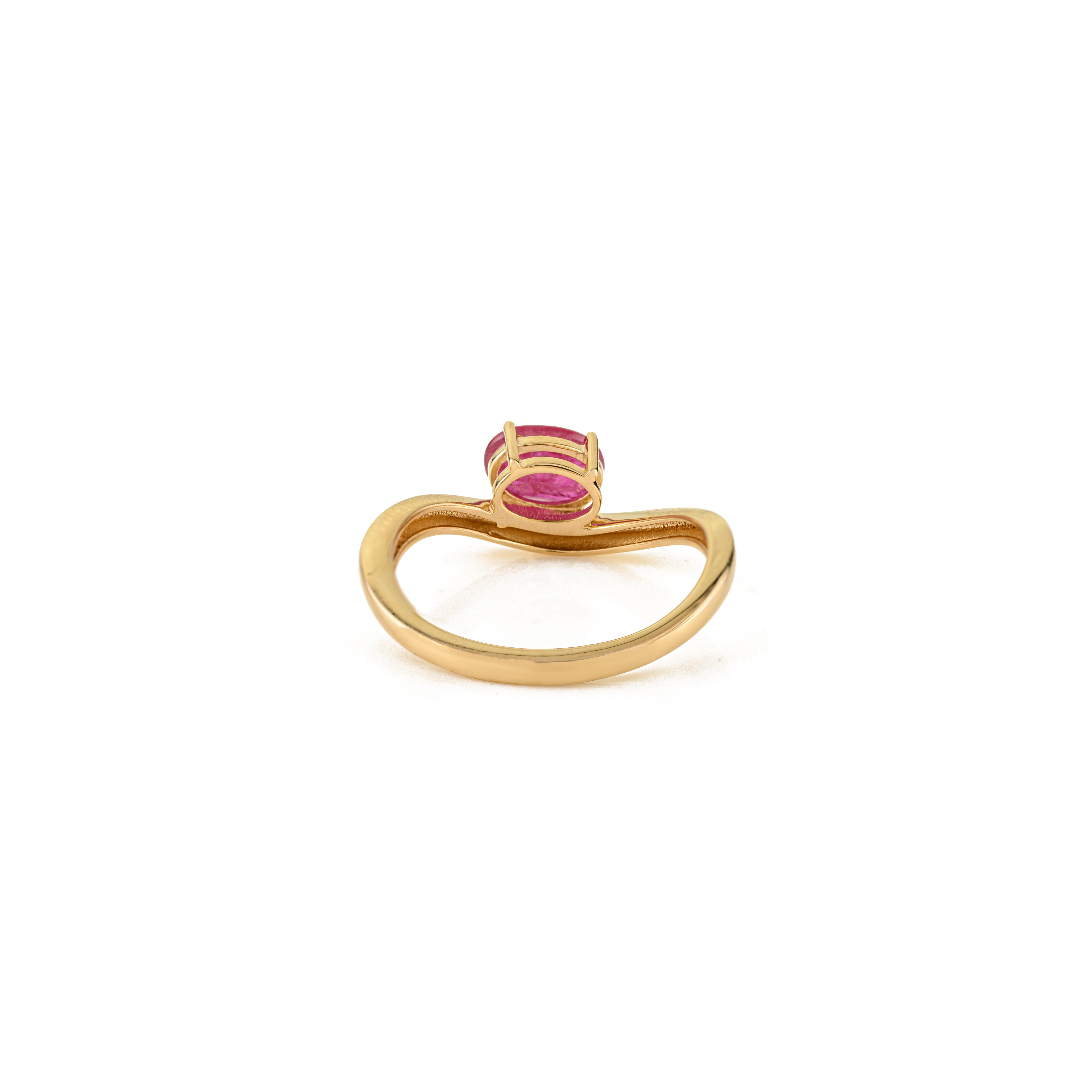 Im Angebot: Handgefertigter 1.14 Ct Oval Cut Natural Ruby Wave Solitaire Ring in 14K Weißgold () 7
