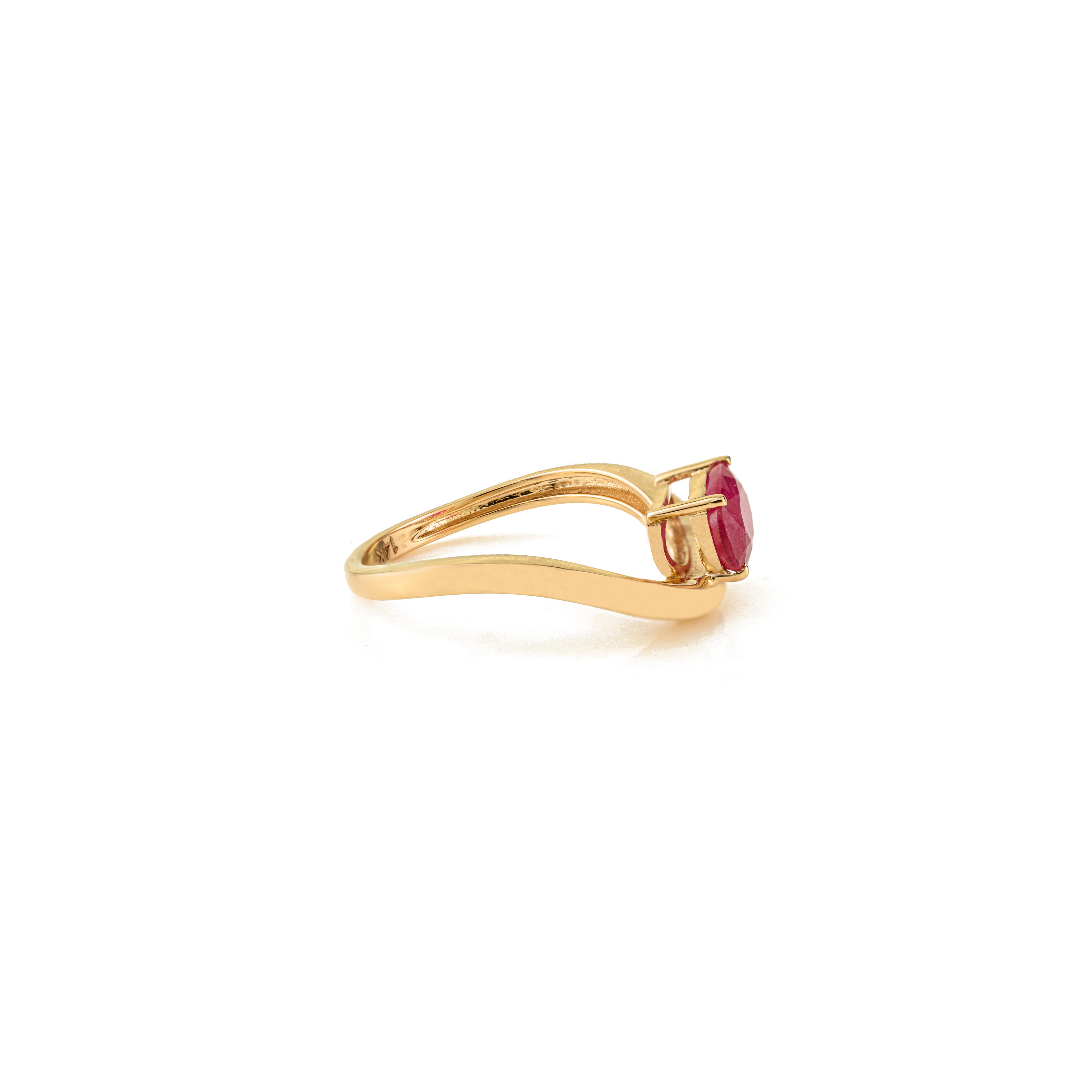 Im Angebot: Handgefertigter 1.14 Ct Oval Cut Natural Ruby Wave Solitaire Ring in 14K Weißgold () 9