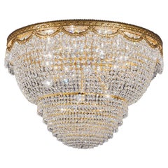 Handmade 12-Lights Venetian Ceiling Lamp in 24kt Gold Plate & Scholer Crystals