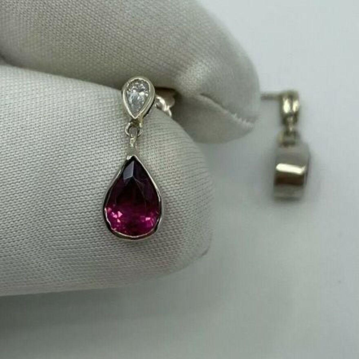 Handgefertigte Ohrstecker aus 18 Karat Weißgold mit 1,20 Karat rosa Rubellit Turmalin & Diamant 6