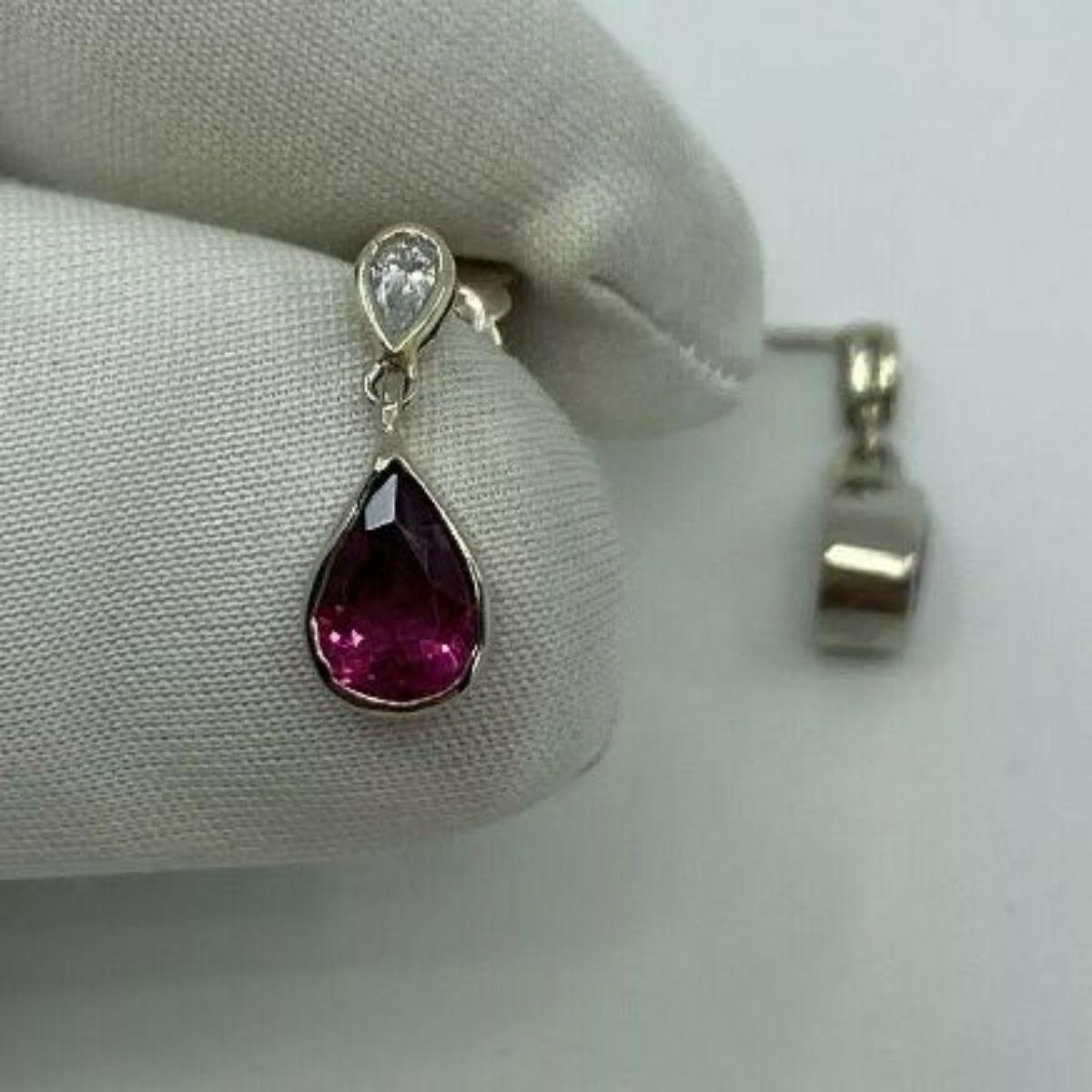 Handmade 1.20ct Pink Rubellite Tourmaline & Diamond 18K White Gold Earring Studs For Sale 7