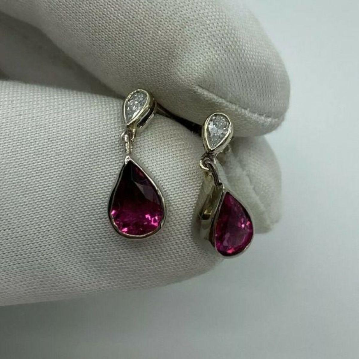 Handmade 1.20ct Pink Rubellite Tourmaline & Diamond 18K White Gold Earring Studs In New Condition For Sale In Birmingham, GB