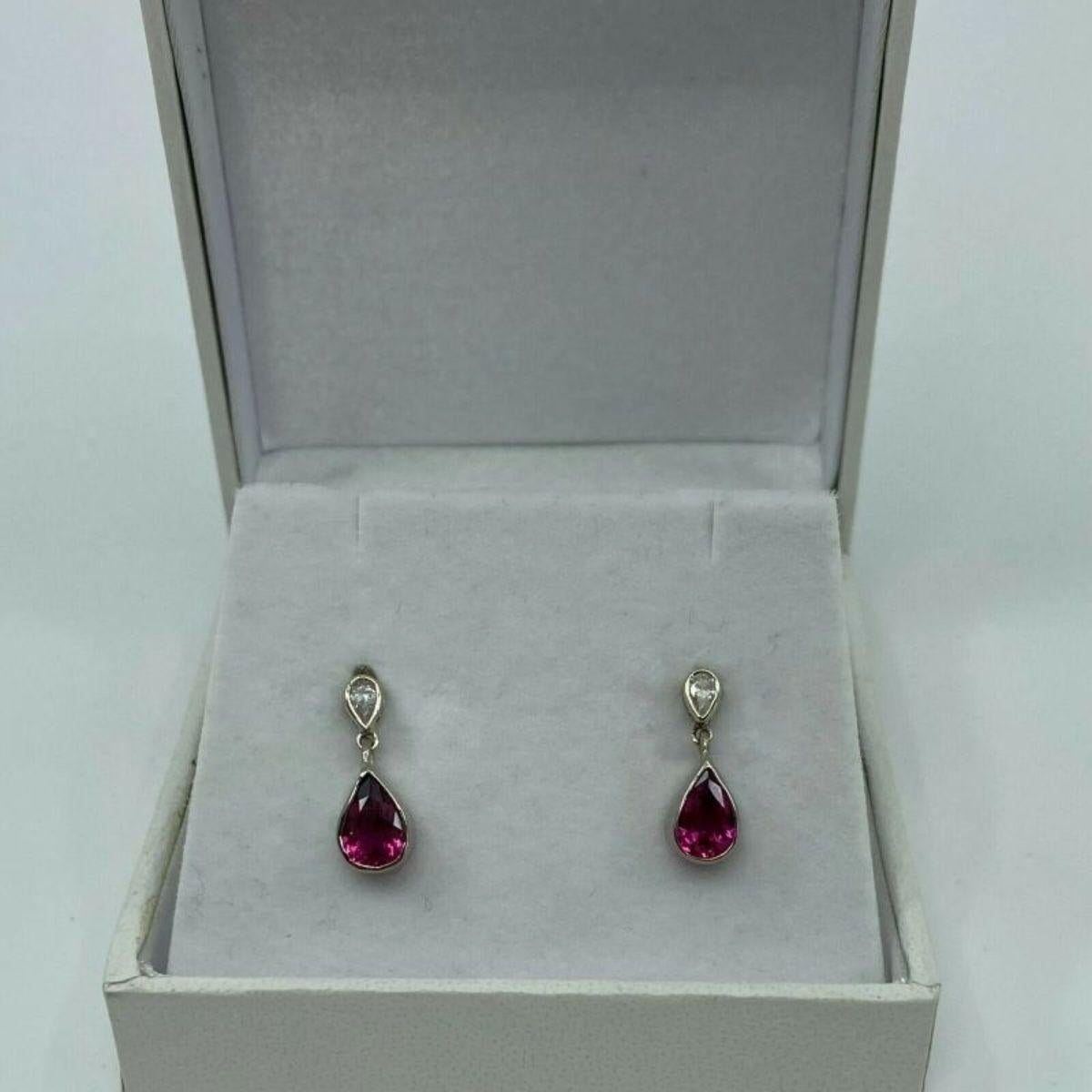 Women's Handmade 1.20ct Pink Rubellite Tourmaline & Diamond 18K White Gold Earring Studs For Sale