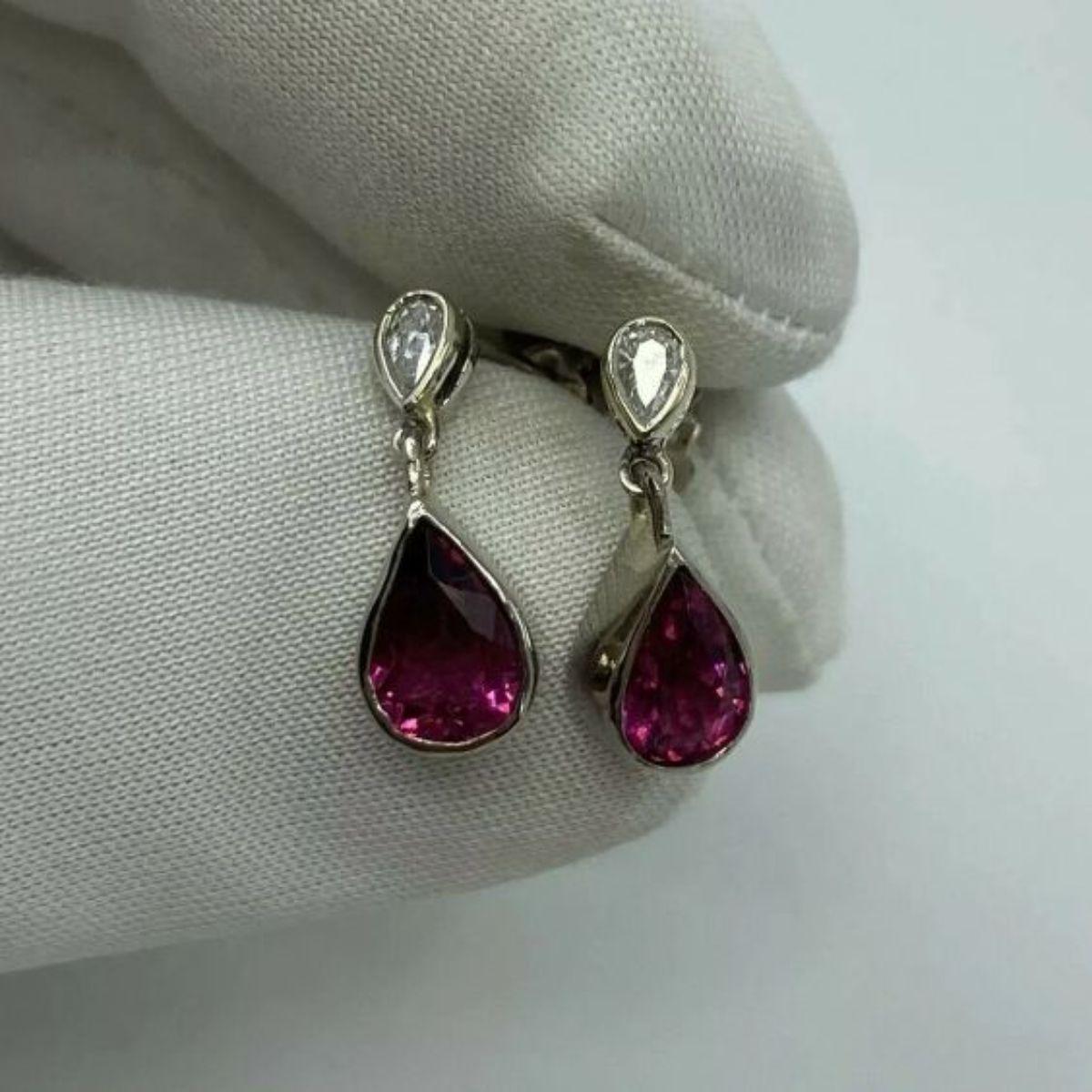 Handgefertigte Ohrstecker aus 18 Karat Weißgold mit 1,20 Karat rosa Rubellit Turmalin & Diamant 1