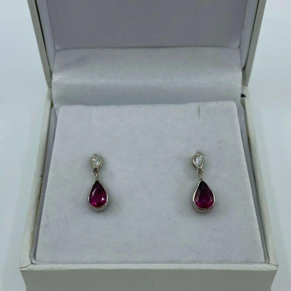 Handgefertigte Ohrstecker aus 18 Karat Weißgold mit 1,20 Karat rosa Rubellit Turmalin & Diamant 4