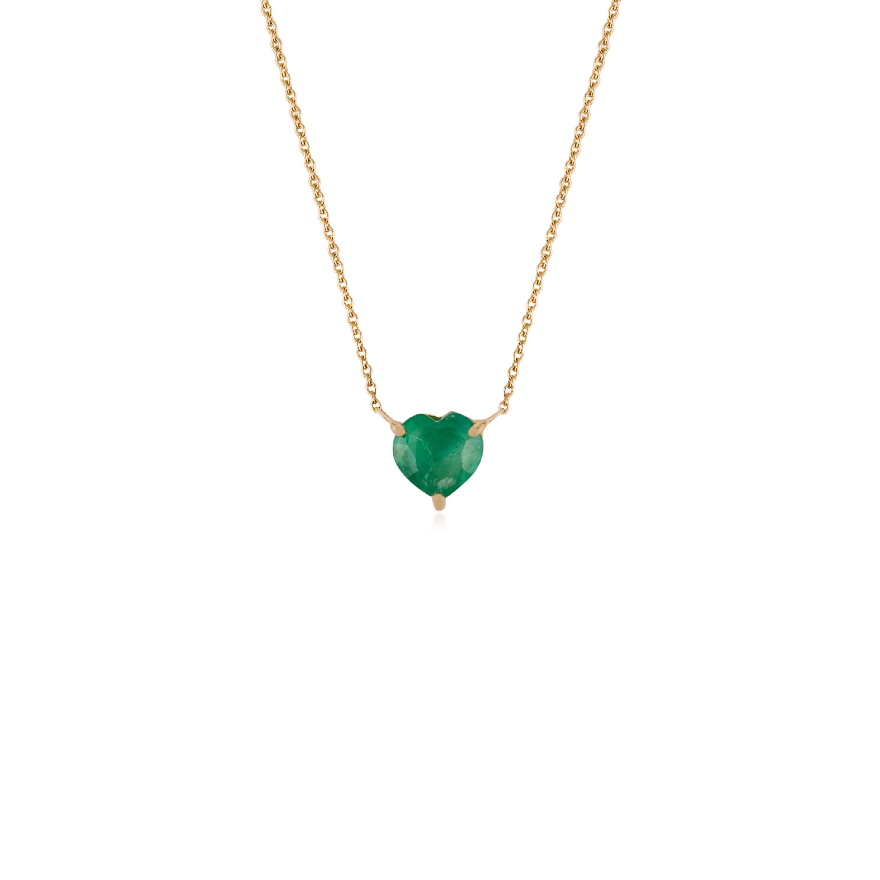 Women's Handmade 1.25Ct Heart Cut Emerald Pendant Necklace for Her in 14k Yellow Gold For Sale