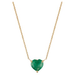 Handmade 1.25Ct Heart Cut Emerald Pendant Necklace for Her in 14k Yellow Gold