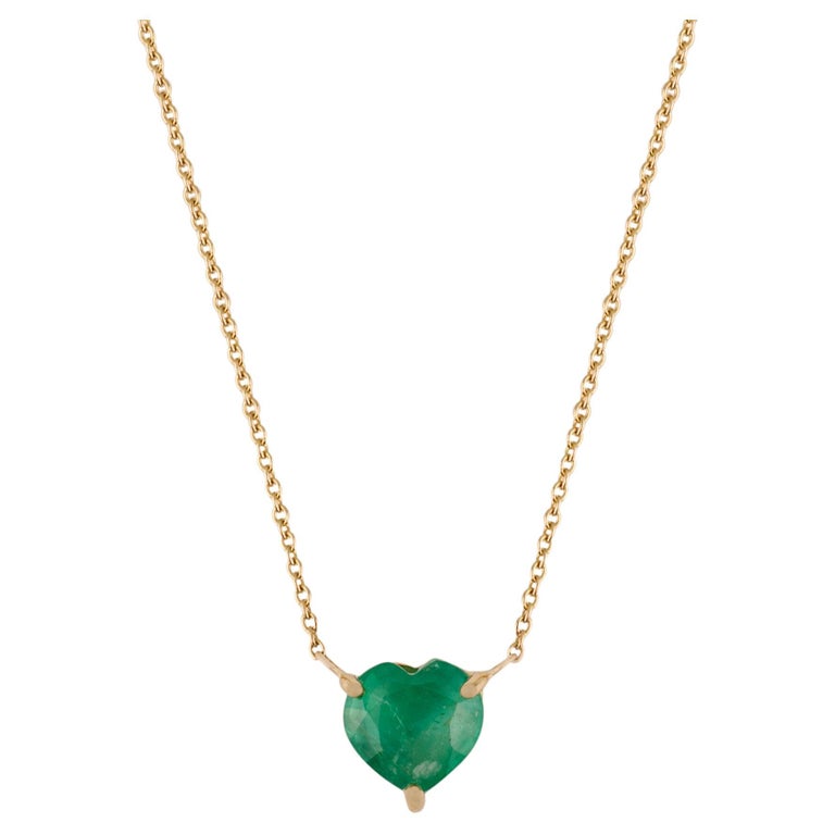 Collier En Or Jaune 14 Carats Avec émeraude Naturelle Et Diamants - Longueur 18 Pouces (45.7 Cm)