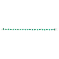 Handmade 13.48Ct Zambian Emerald Diamond Tennis Bracelet 14 Karat White Gold