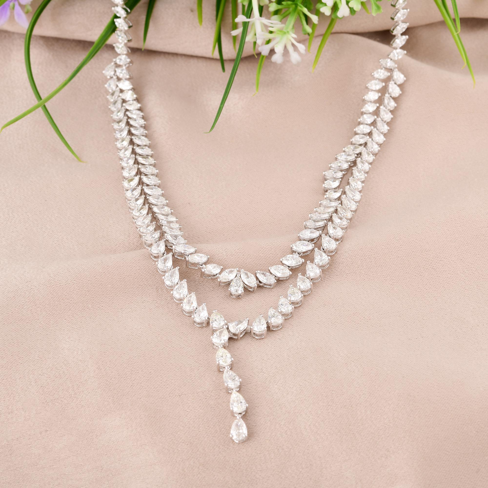 Taglio misto Collana a più fili di diamanti fatta a mano 13,71Ct SI/H in oro bianco 18 carati Gioielli di pregio in vendita