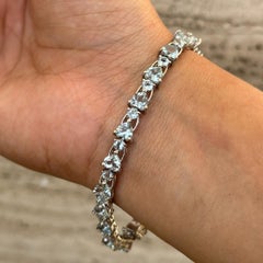 Bracciale con cuore e acquamarina rotonda 14ct Regalo per il fidanzato a sorpresa in A. Silver