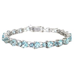Handmade 14 Ct Heart and Round Aquamarine Bracelet 925 Solid Silver