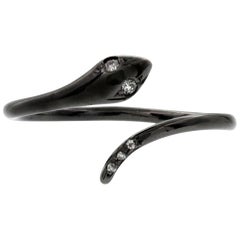 Handmade 14 Karat Gold Black Rhodium Diamond Snake Band Ring Adjustable