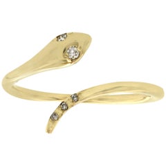 Handmade 14 Karat Yellow Gold Diamond Snake Band Ring Adjustable