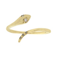 Handmade 14 Karat Yellow Gold Diamond Snake Band Ring Adjustable