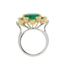Handmade 14k Gold GIA 11.38ctw No Oil Emerald w/ Diamond Halo Cocktail Ring