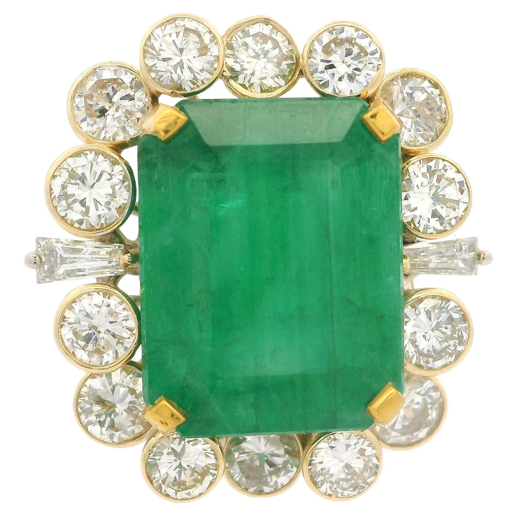 Handmade 14k Gold GIA 11.38ctw No Oil Emerald w/ Diamond Halo Cocktail Ring