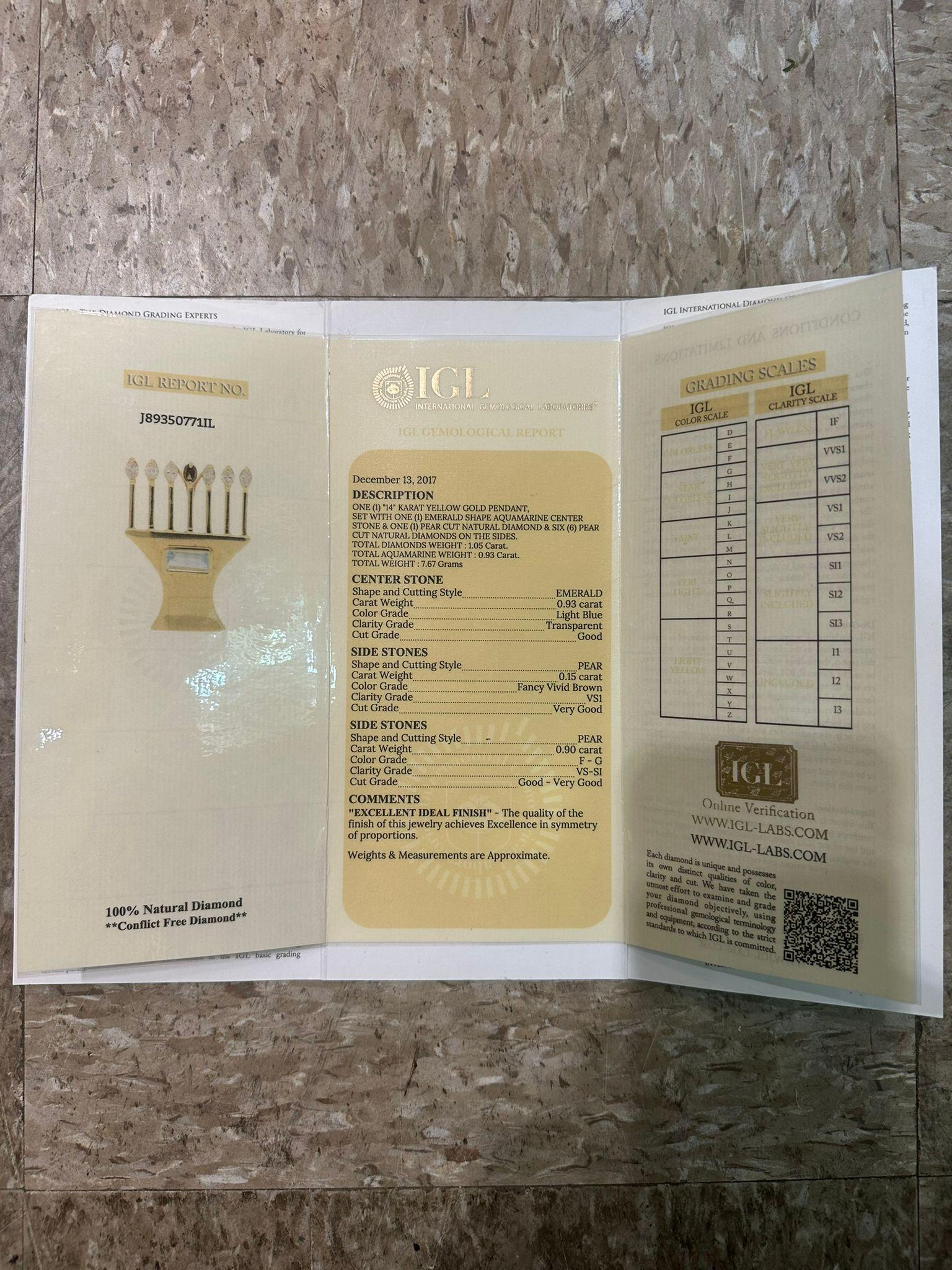 Handgefertigte Menorah-Brosche aus 14 Karat Gold mit natürlichen Diamanten und Aquamarin- 7,4 g Israel im Angebot 2