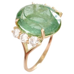 Handmade 14K Gold Ring, 5.85 Carat Green Tourmaline - 0.33 Carat Diamonds