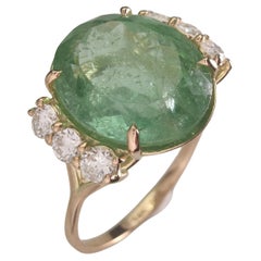 Handmade 14K Gold Ring, 5.85 Carat Green Tourmaline - 0.33 Carat Diamonds