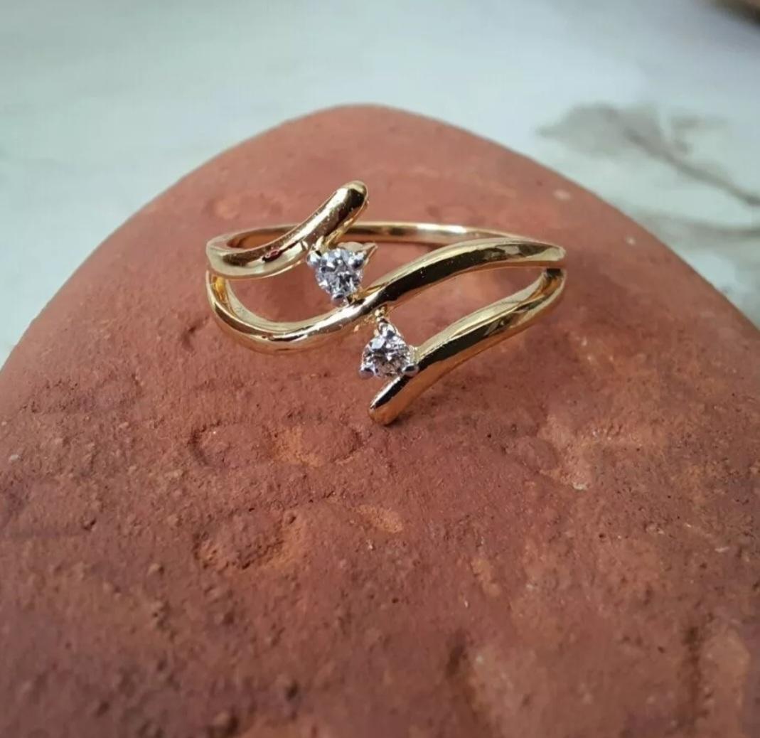Handmade 14K Solid Gold Diamond Engagement Ring Band Dainty Ring For Women. For Sale 2